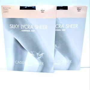 Casual Corner Silky Lycra Sheer Control Top Sandalfoot Size C Brown Hosiery